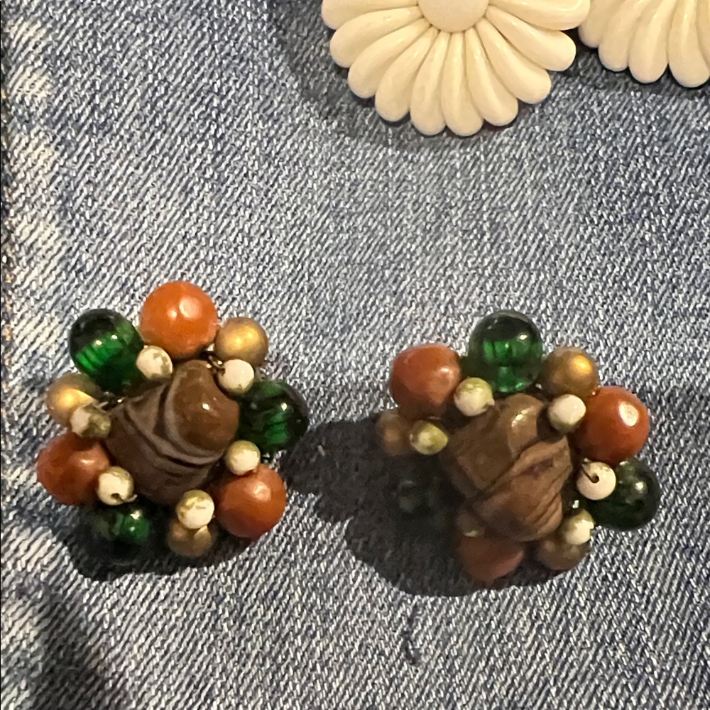 Vintage Beaded Clip-On Earring’s signed Japan